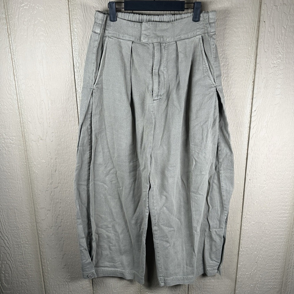 FREE PEOPLE Cool Harbor Wide Leg Trousers Pants Sz Medium Taupe Gray 100% Cotton